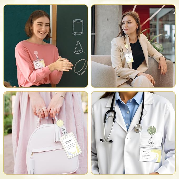 BESARME 3 Pack Badge Reels Retractable Badge Clip with Key Ring Retractable Badge Holders for Office Worker Teacher Nurse Student（Flower02）
