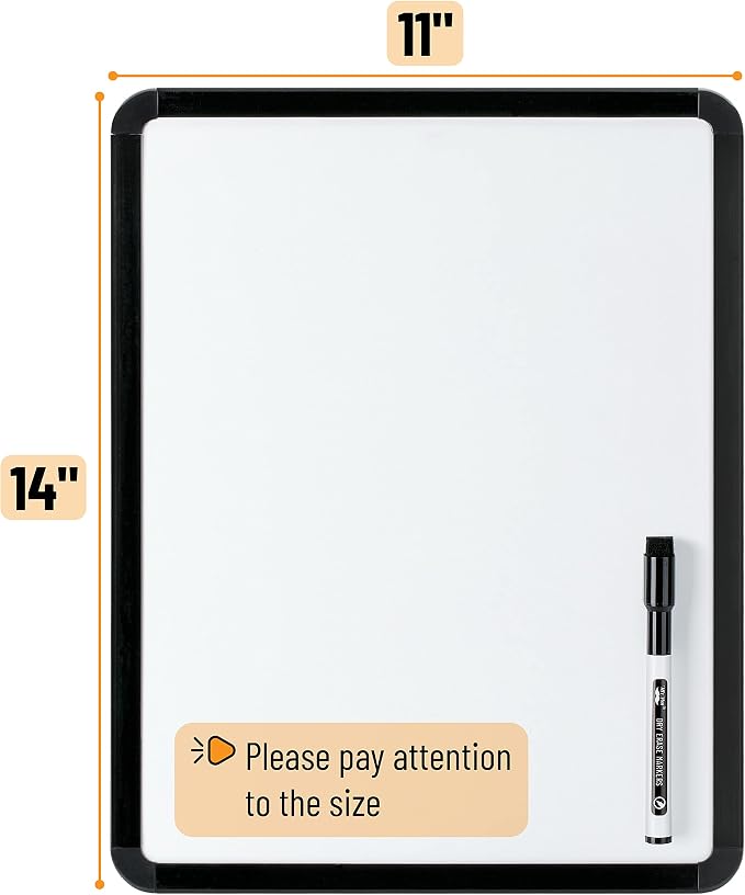Mr. Pen- Dry Erase Board, 14” x 11” with a Black Dry Erase Marker | Black Frame, Small Mini White Board for Students, Fridge, Wall, Locker, Includes Double Sided Tapes
