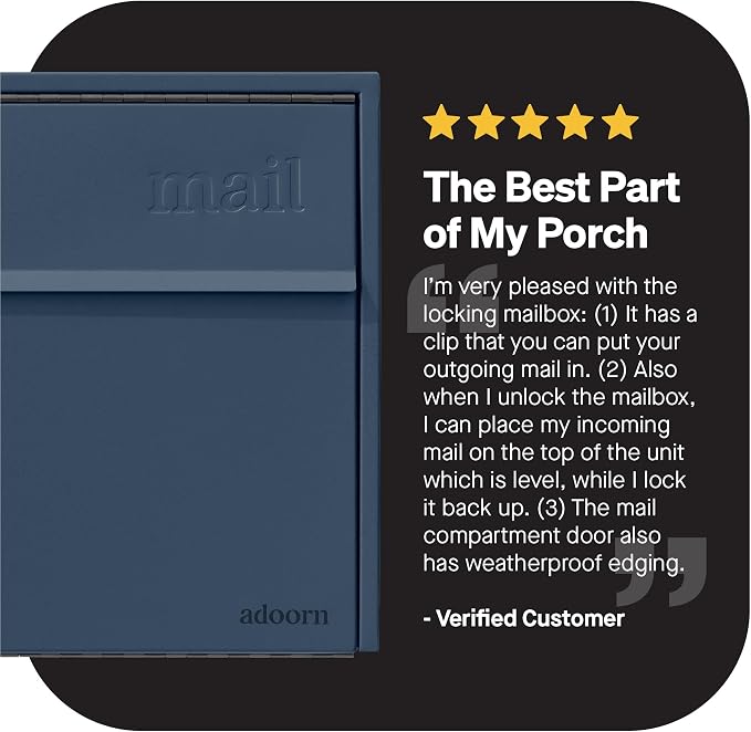 Adoorn Lockable Wall Mount Mailboxes for Outside - Small Anti-Theft Locking Mailbox for Letters - Weatherproof Construction - Durable Steel - 13.5" H x 15" L x 5.5" D - Navy