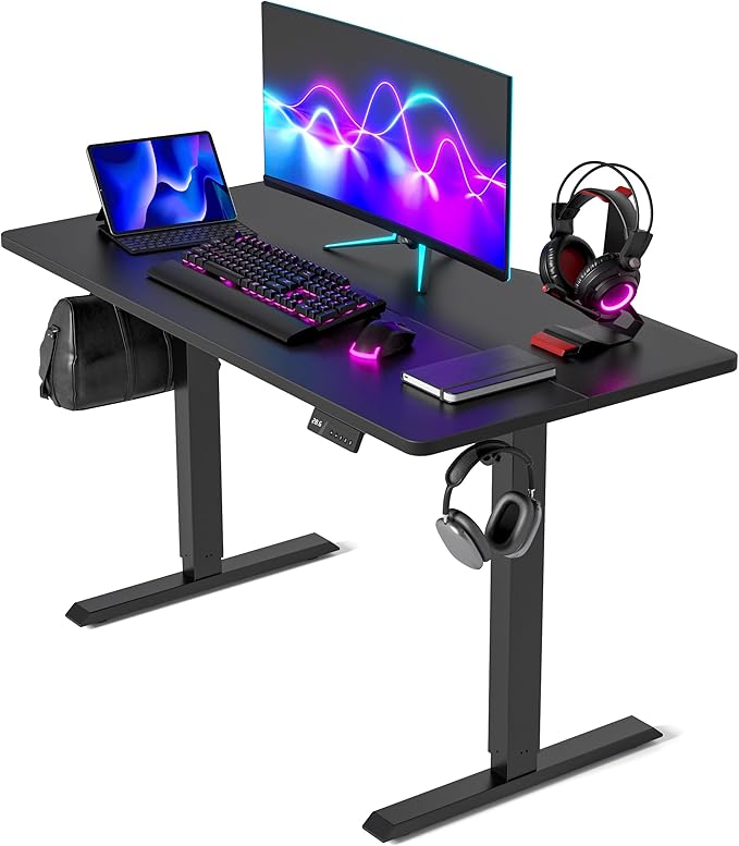 CubiCubi Electric Standing Desk, 48 x 24 Inches Height Adjustable Sit Stand Desk, Ergonomic Home Office Computer Workstation, Black