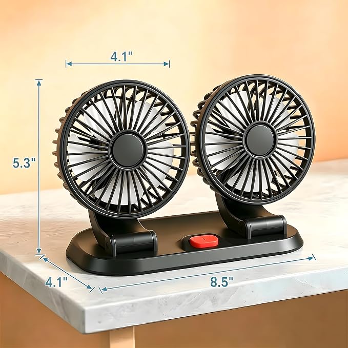 Dual Head 5V Car Fan for SUV Truck RV with No AC,Adjustable Car Cool Fan, Dual Head Design, 2-speed Adjustable, 360° Rotating Portable Car Fan,Powered by USB