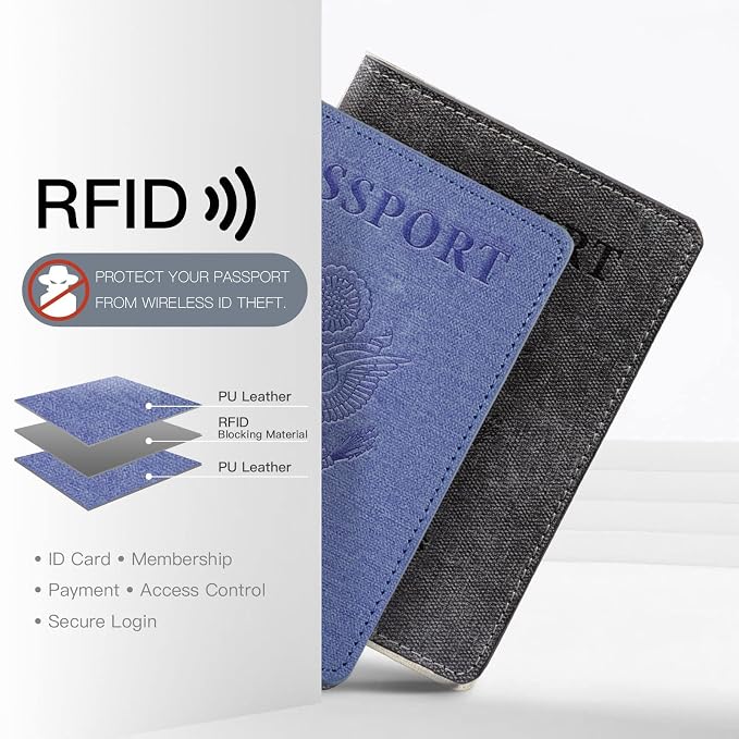 2 Pack Vaccine Card Holder,Passport And Vaccine Card Holder Combo-Purple&Black