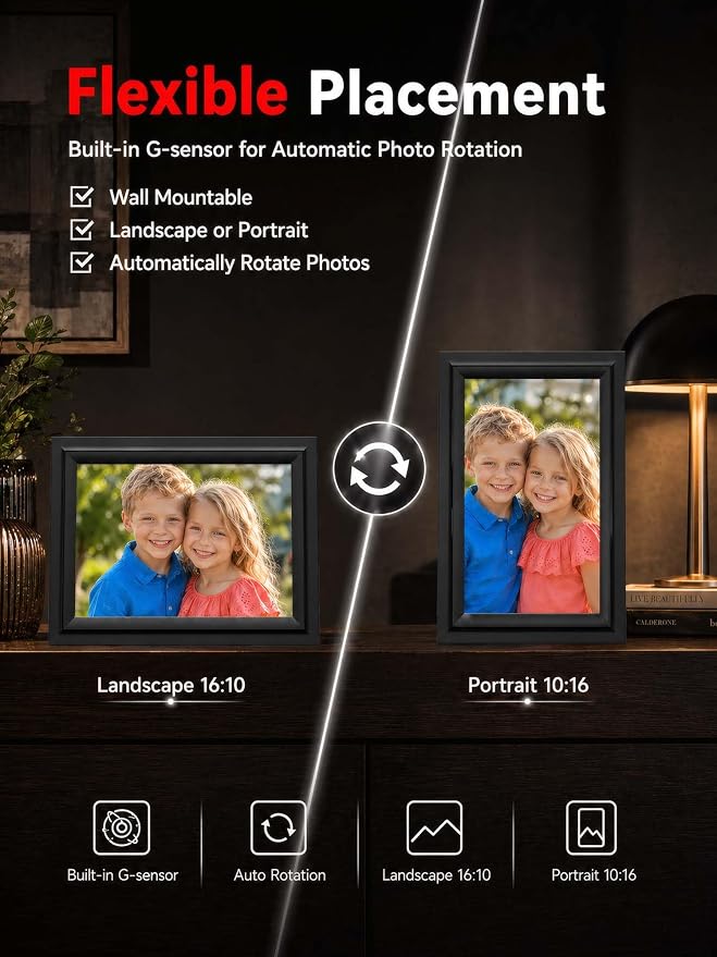 SAMMIX Digital Picture Frame 10.1 Inch WiFi Digital Photo Frame Electronic, IPS Touch Screen, 16GB, Tabletop&Wall-Mounted, Share Photos and Video with Uhale App, Birthday Gifts for Mom Women