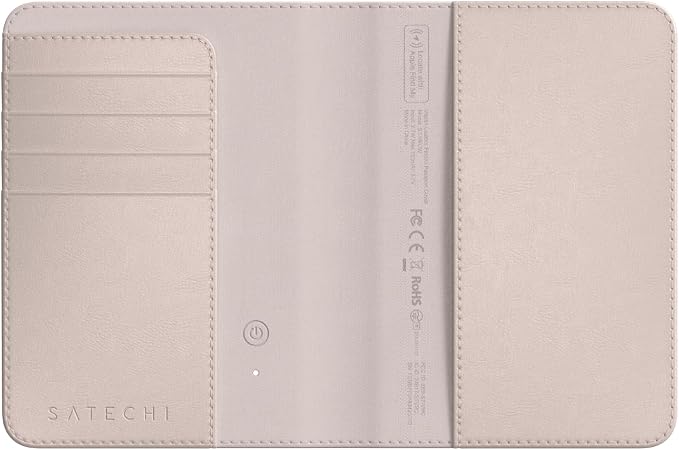 Satechi Passport Holder with Find My Tracking, Vegan Leather, Desert Rose | 4-slot card wallet, wireless charging, RFID protection, vegan leather