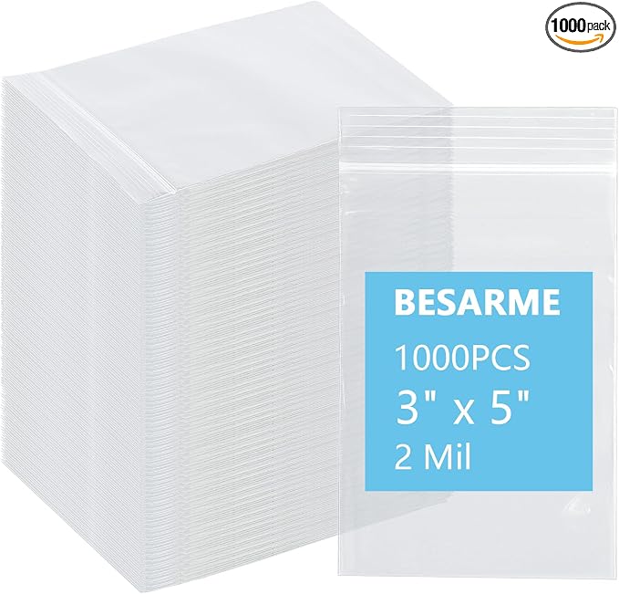 BESARME 1000 PCS 3" x 5" Small Plastic Bags for Jewelry Mini Clear Plastic Poly Bag 2 Mil with Resealable Lock Seal Zipper for Storage Gifts Candy Screws