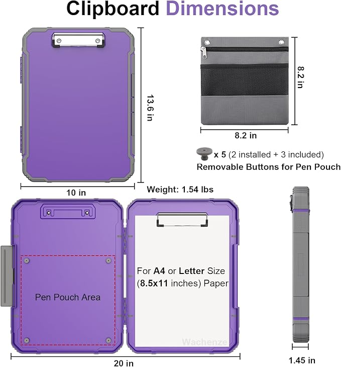 Thicker Clipboard with Storage, Internal Pen Pouch Included, A4 / Letter Size, Reinforced Clipboard Attached Capacity, Heavy Duty Clip Boards 8.5x11 with Pen Holder, for Driver Teachers