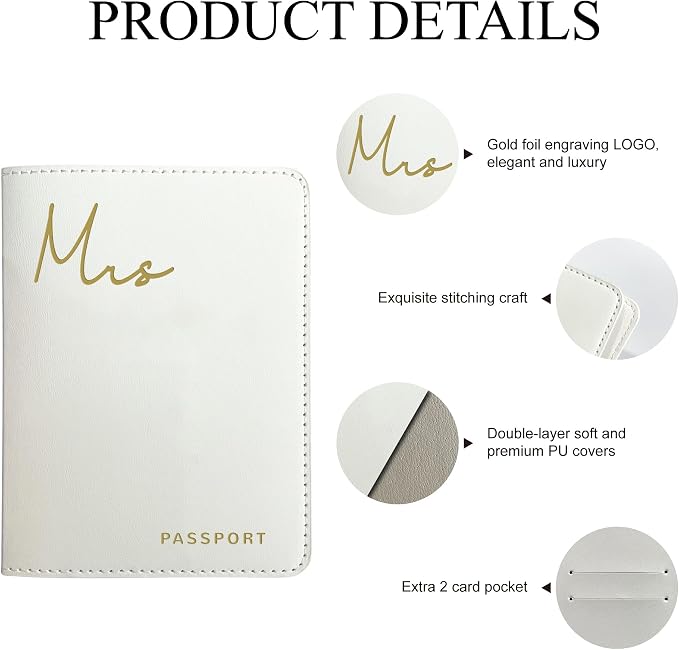 Mr&Mrs Gifts Matching Passport Holders for Mr and Mrs, Gold Foil Logo, Dual PU Leather with Card Pockets, Honeymoon Travel Essentials Gift for Newlyweds(MM Black White)