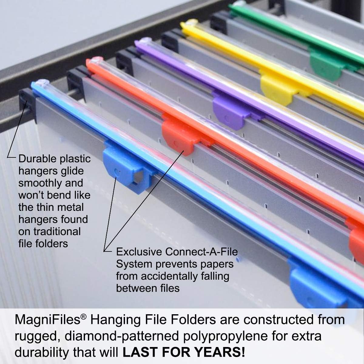 Ultimate Office MagniFile Hanging File Folders V- Bottom Letter Size with 11 inch Magnified Indexes That Double The Size of Your File Titles to Find Files Fast. (Set of 10 Frost)