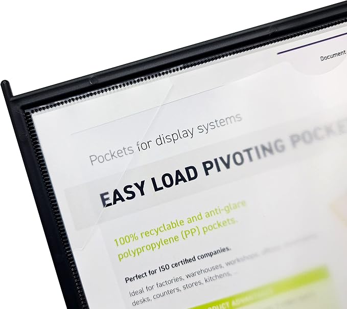 Tarifold Wall Mount Reference System, 10 Pockets, Easy-Load Design, Black | 10 double-sided polypropylene pockets, holds 20 letter-size sheets, sturdy wall-mount bracket, quick and easy to install