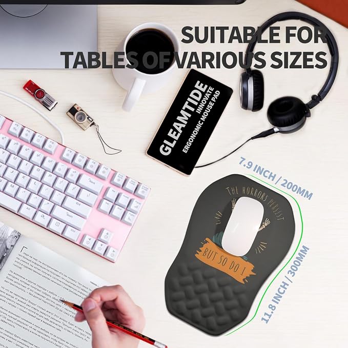 Ergonomic Raised Mouse Pad Wrist Support with Bilateral Slope Memory Foam Mousepad for Wrist Rest and Carpal Tunnel Pain Relief 11.8x7.9〃Horror Skeleton