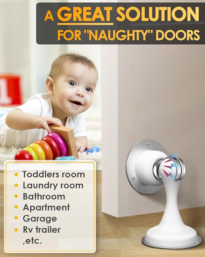 Door Stop Magnetic Door Stoppers, Door Stoppers for Bottom of Door Magnetic Door Catch with 3D Double-Sided Adhesive Tape, No Drilling, Screws for Stronger Mount, Hold Your Door Open