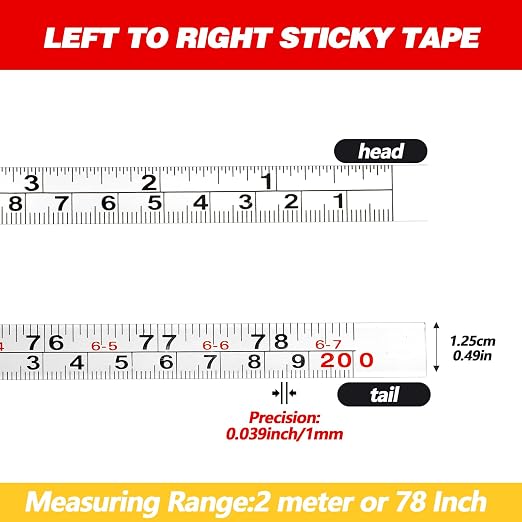 2 PCS Adhesive Measuring Tape, 78 Inch/200cm Left-Right Reading Ruler Self-Adhesive, Imperial and Metric Scale, Sticky Tape for Workbench Woodworking Table Saw Drafting Table