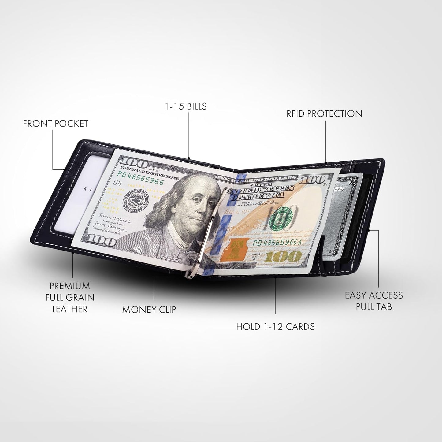 Kings Loot Trackable Airtag Wallet for Men | RFID Blocking Leather Design with Airtag Holder, Money Clip & Pull Tab | Minimalist Air Tag Wallets