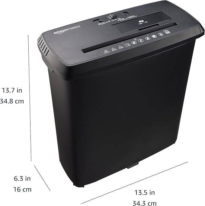 Amazon Basics 8-Sheet Strip Cut Paper Shredder for Home and Office, CD/Credit Card Shredder, 3.4 Gallon Bin, Black