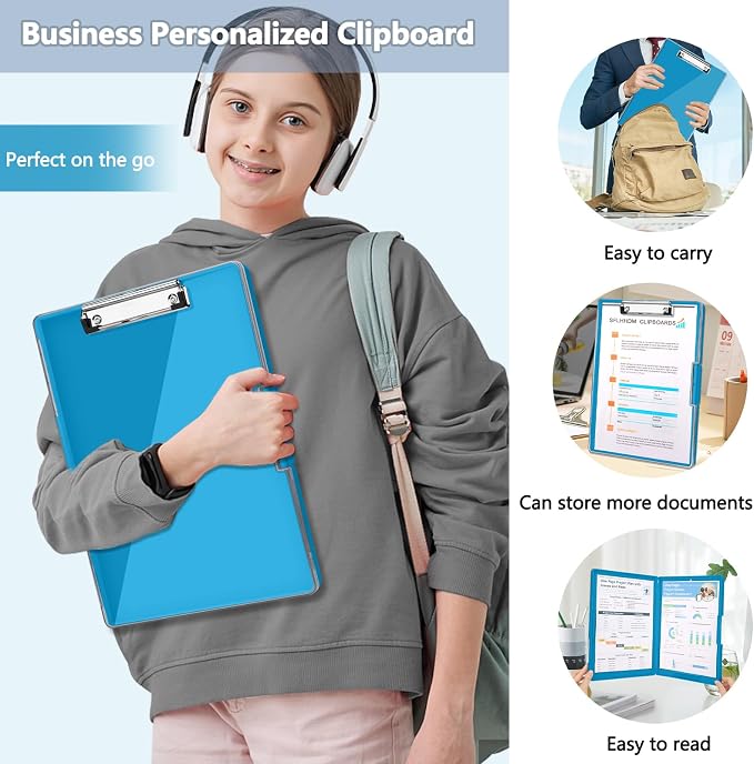 SFLHHDM Clipboard with Storage,Heavy Duty Clip Boards 8.5x11 with 2 Storage Case,Clear Visible Panel Storage Clipboards,Side Opening Nursing Clipboard Folder for Office Supplies (Royal Blue)