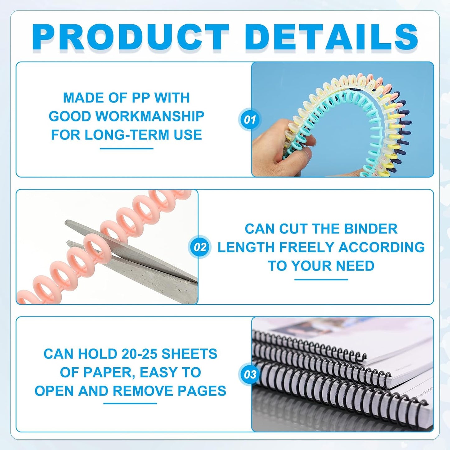 PATIKIL 8.5mm(0.3") Spiral Binder Ring,10 Pcs 30 Rings 25 Sheet Capacity Comb Binding Spines for Binding Paper Sheets Notebook Calendar Picture Album, Red