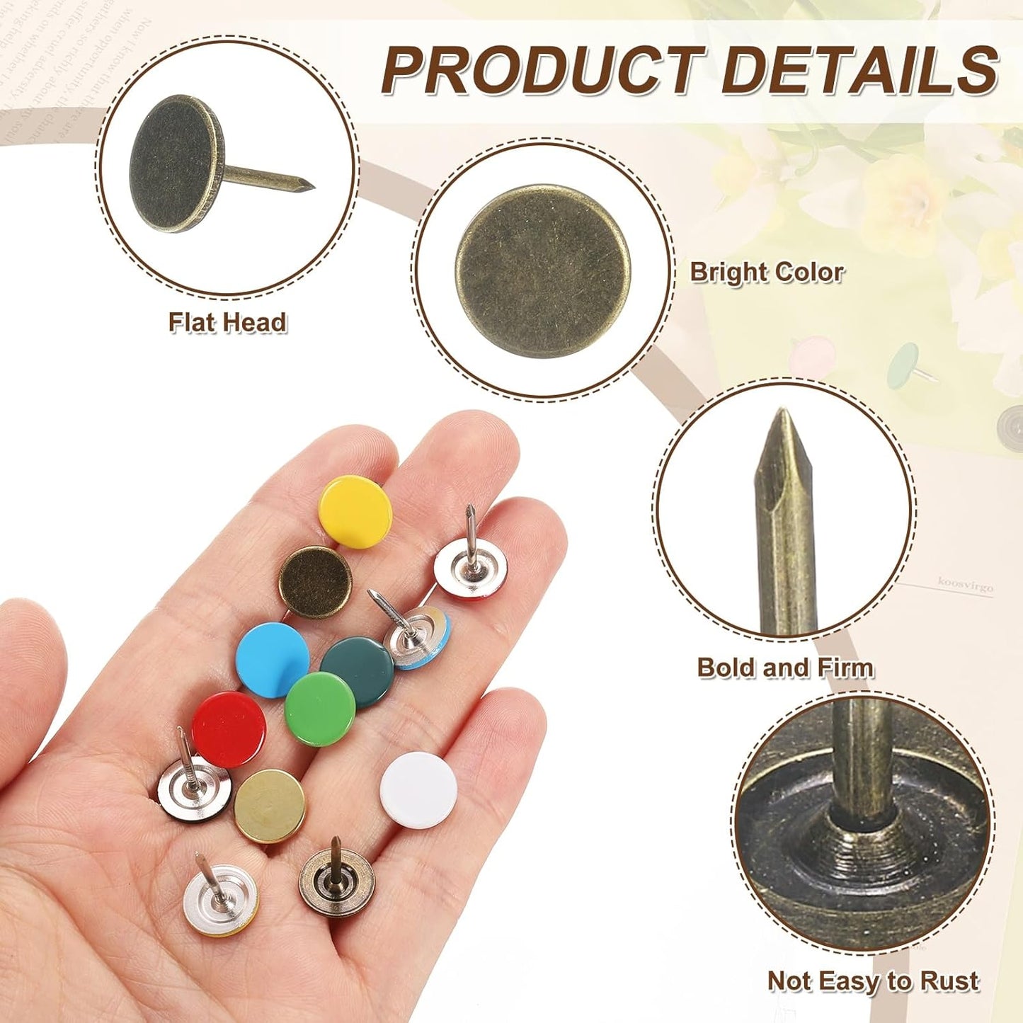uxcell 150Pcs Upholstery Tacks, 11mmx15mm Flat Head Thumb Tack Decorative Furniture Nails Push Pins for Furniture Sofa Headboards, Bronze