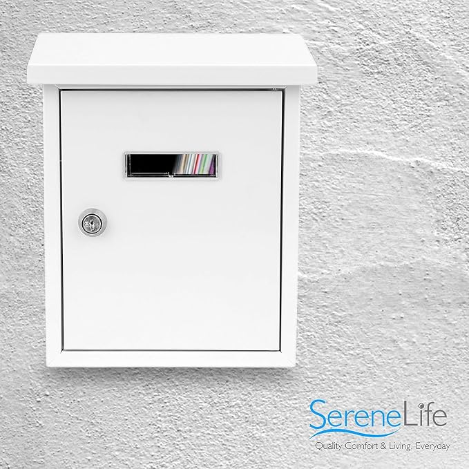 Serenelife Weatherproof Wall Mount Locking Mailbox Galvanized Steel Drop Box with Metal Flap for Mail Letters, Newspaper, Money Box, Decorative Mailboxes for Outside, Home Office, Businesses