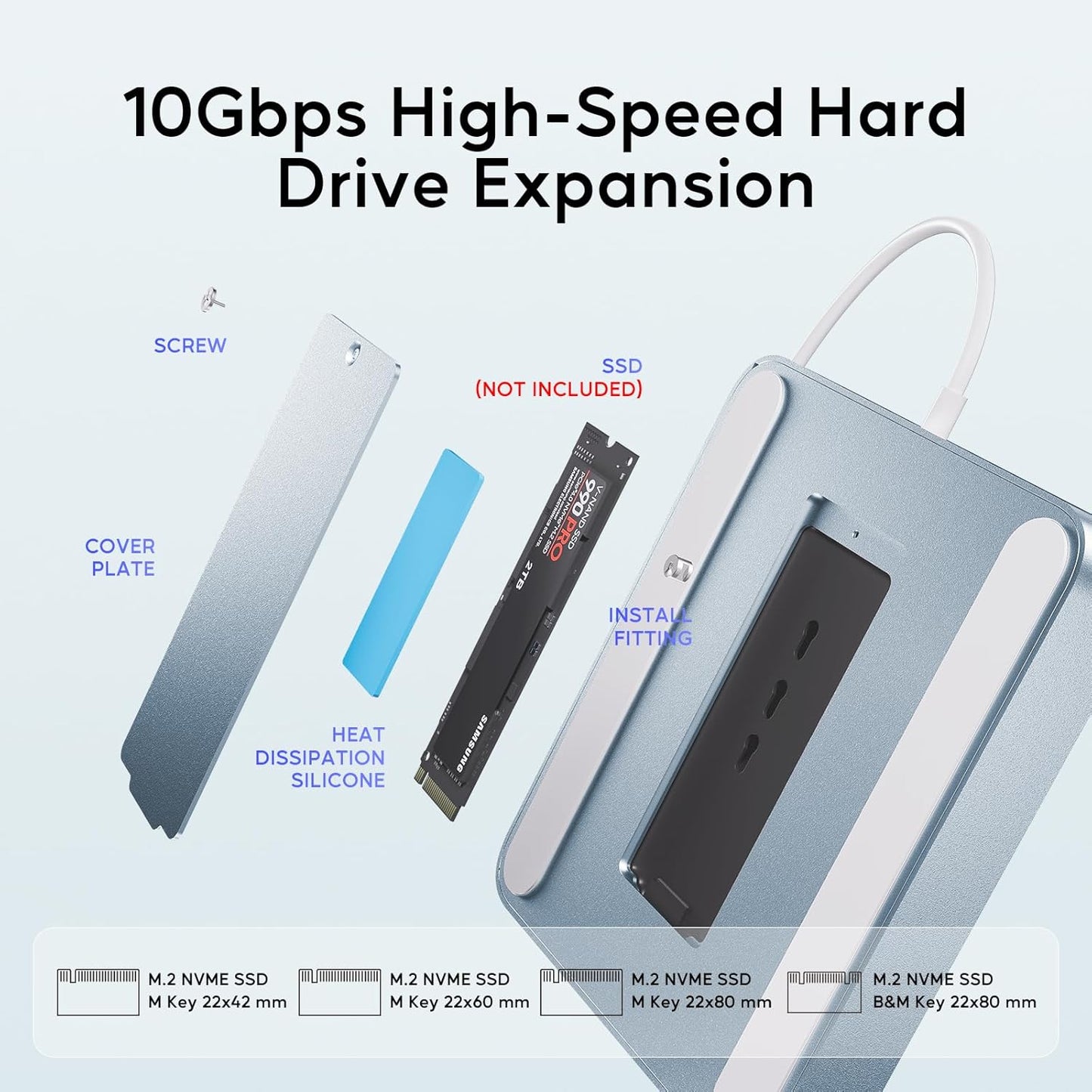USB C HUB for iMac 24 inch 2021/2023/2024, PULWTOP USB Hub Adapter iMac Accessories for iMac M1/M3/M4 with USB C 10Gbps 3*USB A SD/TF, Docking Station Support Expand M.2 SSD (Not Included),Blue