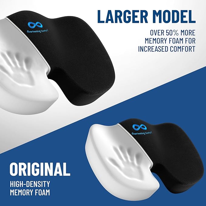 Everlasting Comfort Doctor Recommended Memory Foam Seat Cushion for Office Chairs & Car - Ergonomic Office Desk Accessories - Cushions for Tailbone Pain Relief, Sciatica (Black, X-Large)