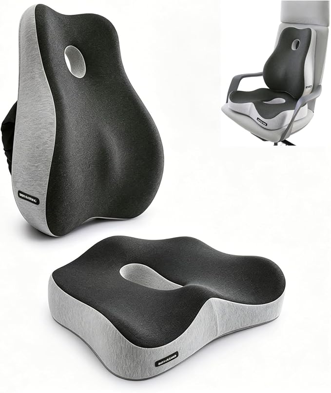 X Large Memory Foam Seat Cushion & Lumbar Support Pillow, Sciatica & Tailbone Pressure Relief Coccyx Cushion for Office Chair, Car, Wheelchair, Home