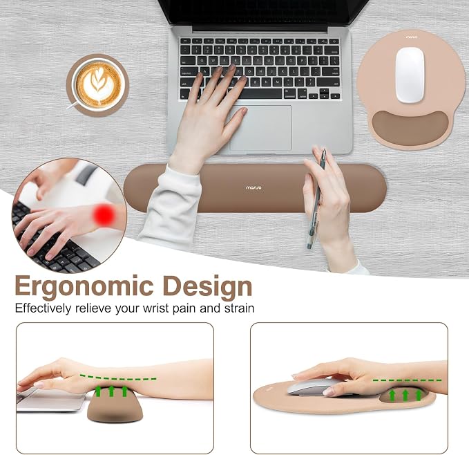 MOSISO Wrist Rest Support for Mouse Pad&Keyboard Set, Mocha | Circle Curved Ergonomic Mousepad Non-Slip Base Home/Office Pain Relief&Easy Typing Pad with Soft Cloth&Silicone Lining