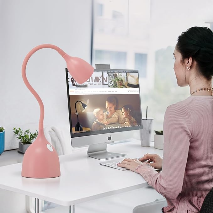 EJIAXIN Gooseneck Desk Lamp 360° LED Flexible Reading Light Small Desk Lamps for Small Spaces Home Office Bedroom College Dorm Desk Bookshelf Nightstand Table Lamp (Pink)