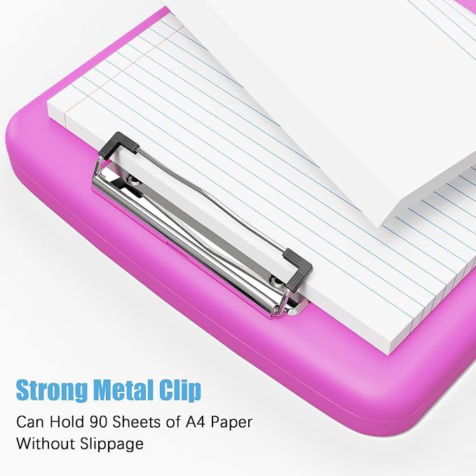 Hongri Clipboard with Storage with Pencil Case, 8.5 x 11 Storage Clip Board | High Capacity Organization Box for A4 Letter Legal Paper, Heavy Duty Folio & Side-Opening for Nurses, Teachers, Light Red