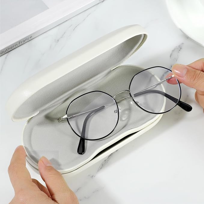 MoKo Double Eyeglass Case, Contact Lens Case with Mirror Tweezers Remover, 2 in 1 Double Sided Portable Contact Lens Box Holder Container Soak Storage Kit Sunglasses Pouch for Men & Women, Beige