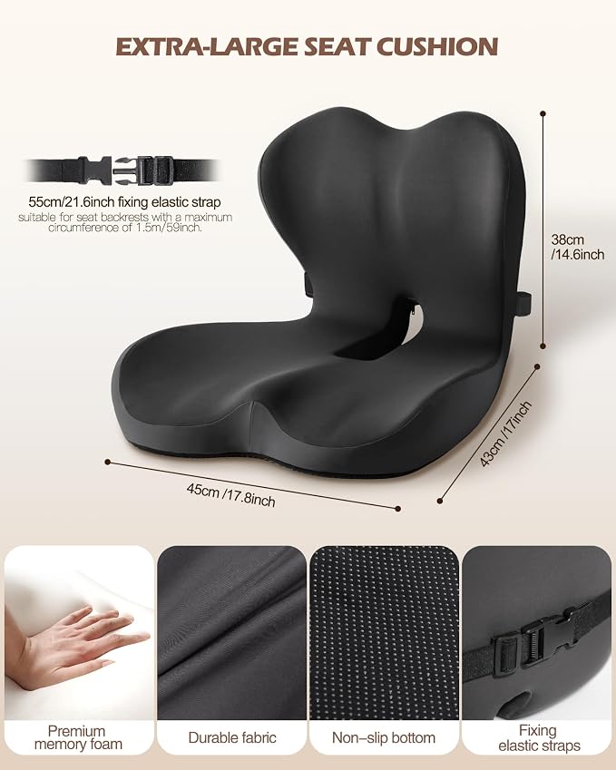 Office Chair Cushion for Tailbone & Low Back Pain Relief, Seat Cushions for Office Chairs with Comfortable Foam and High Backrest, Suitable for Office Chairs, Cars, Trucks, and Home Chairs