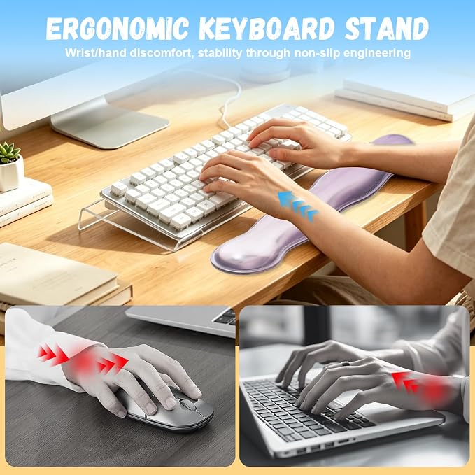 16.9 in Computer Acrylic Keyboard Stand for Desktop, Ergonomic Clear Gel Wrist Rest for Keyboard and Mouse,Laptop,Typing