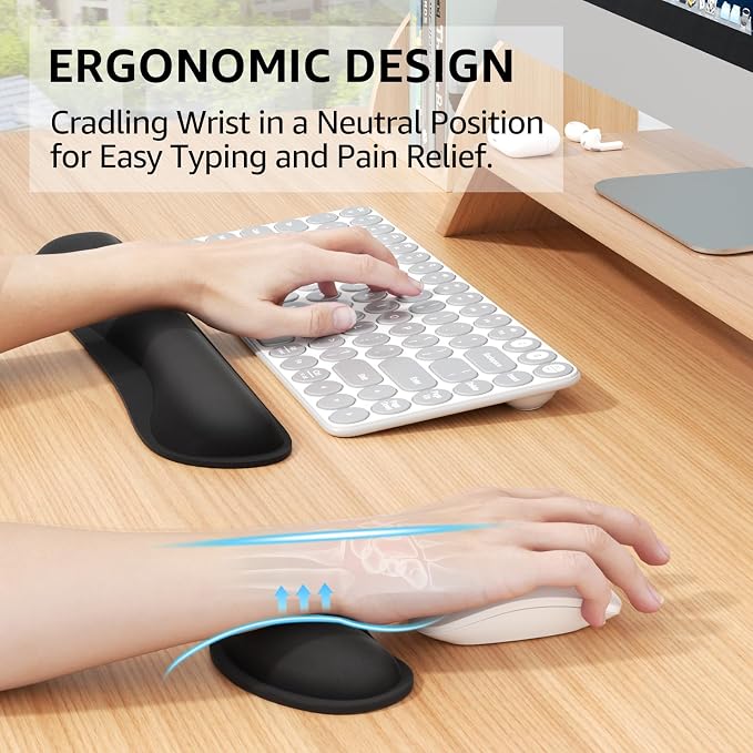 KTRIO Keyboard Wrist Rest & Small Mouse Wrist Rest, Black | Memory Foam Wrist Support, Ergonomic Design, Non-Slip Base, Office and Home Use