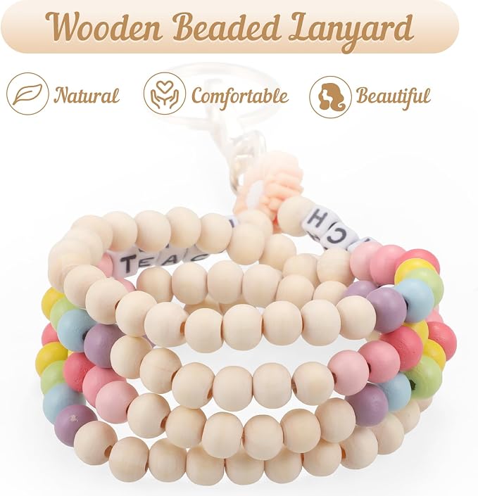 Teacher Lanyard for ID Badges Wooden Beaded Lanyard with ID Holder for Teachers Doctors Office Staff in Schools, Hospitals, and Workplaces Carrying Keys or Access Cards