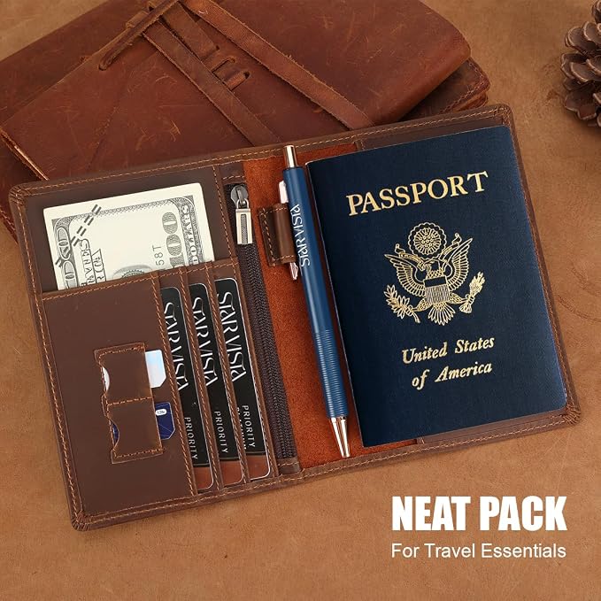 STAR VISTA Phoenix Leather Passport Holder, Full Grain Leather Travel Wallet- Slim, Bifold, RFID Blocking, ID Window, Coin Pocket, Card Slots, SIM Slots