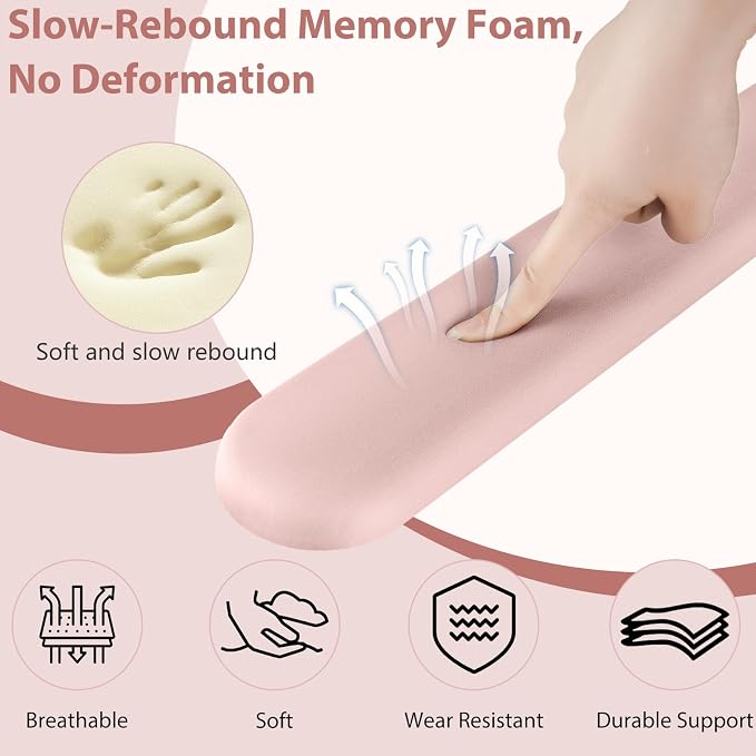 Mouse Pad and Keyboard Wrist Rest, 3-in-1 Gel Memory Foam Ergonomic Mouse Pad with Wrist Rest Set, Gaming Mousepad Arm Cushion Support for Computer Office Desk Accessories Cute Setup, Pink