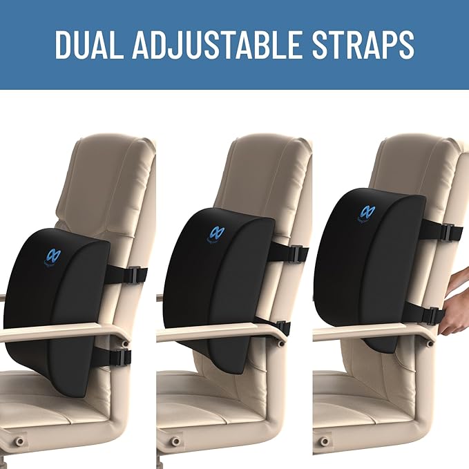 Everlasting Comfort Lumbar Support Pillow for Office Chair - Memory Foam Back Cushion for Car Seat - Promotes Better Posture, Back Pain Relief - Ideal Gaming and Desk Chairs Work and Home Essentials