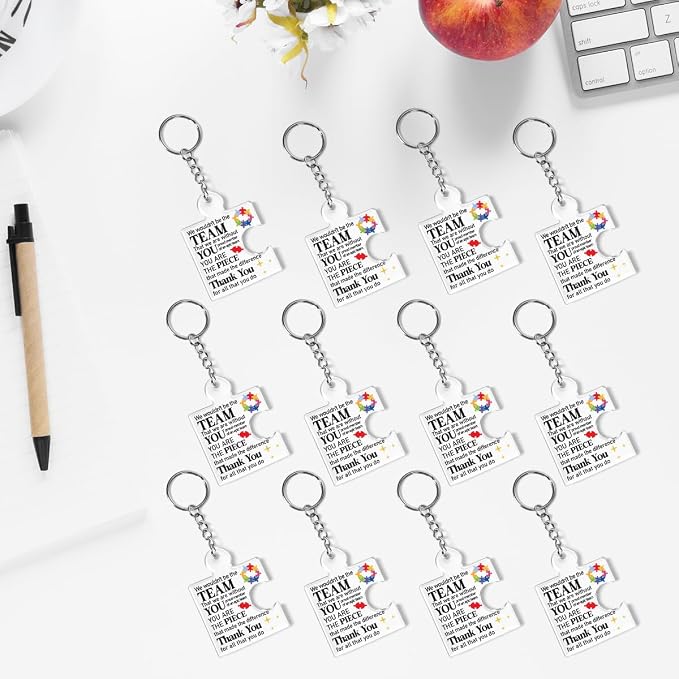 Team Appreciation Gifts Bulk Thank You Keychains for Coworkers | Gift Set for Employee, Staff, Teachers, Teamwork Puzzle Piece Keyring, Acrylic