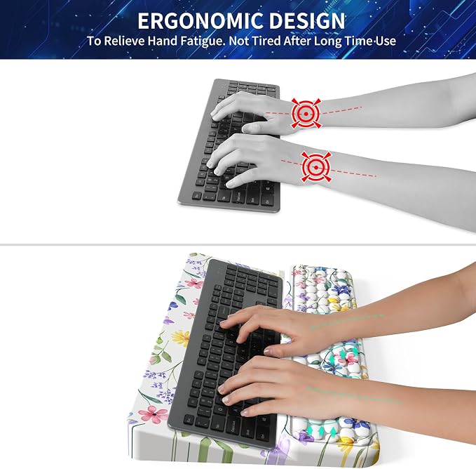 Wrist Rest for Computer Keyboard, Keyboard Wrist Rest, Ergonomic Keyboards Holder for Easy Typing Working, Wrist Pad for Keyboards with Comfortable Wrist Rest for Keyboard White Flower