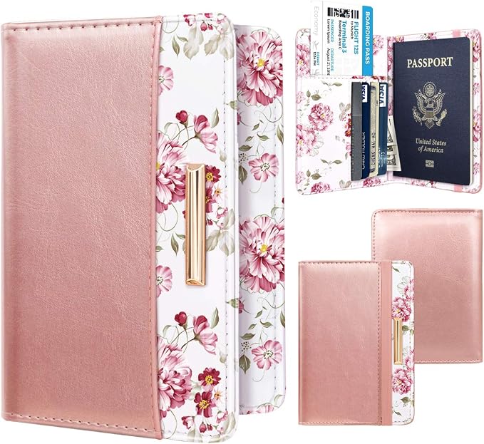 Coco Rossi Passport Holder for Travel Women Slim RFID Passport Cover Wallet | Travel Essentials, Passport Book Holders, Passport Wallet Cover Case, PU Leather, Cute, Thin, Spliced Design, Rose Pink