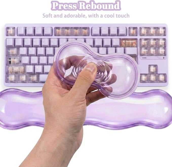 Computer Keyboard Stand Pad with Gel Wrist Rest Keyboard Pad Support with Comfortable Wrist Pad Easy Typing Ergonomic Tilted Acrylic Transparent Keyboard Riser Holder for Desktop Office Home Purple