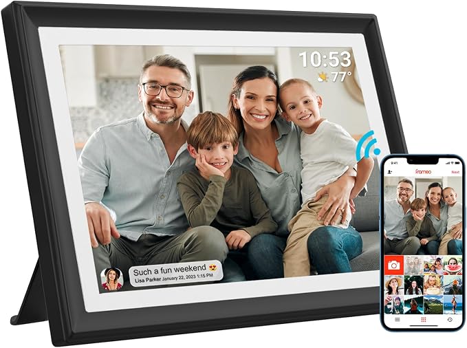 32GB FRAMEO 10.1 Inch WiFi Digital Photo Frame, 1280x800 HD IPS LCD Touch Screen, Auto-Rotate Portrait and Landscape, 32GB Storage, Share Moments Instantly via Frameo App from Anywhere