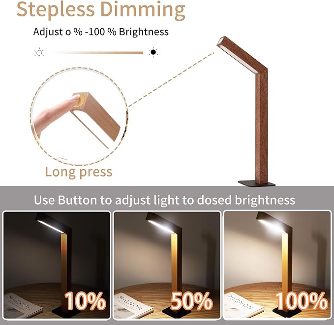Wooden Desk Lamp Magnetic Wall Mount Rechargeable Home Office-Sapele | 360 Rotatable cordless night light ,Touch dimming,USB-C. Minimalist style for reading, bedside,artwork,working,ambiance