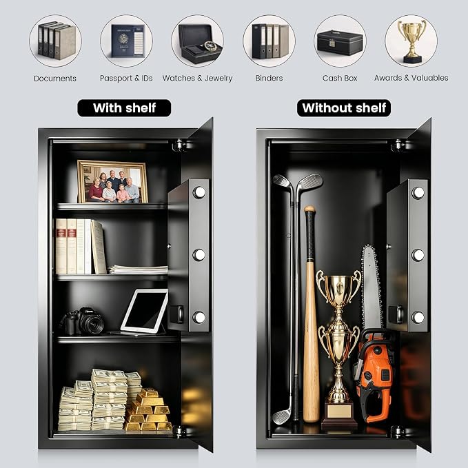 Large Biometric Fireproof Safe, 6.0 Cub Fingerprint Safe for Home Office | Quick Fingerprint Unlock, Anti-Theft Alarm, Mute Mode, Anchor Design, Sensor Light, Removable Shelf