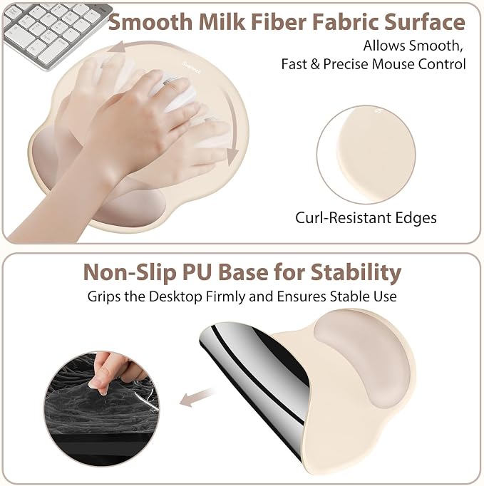 Mouse Pad and Keyboard Wrist Rest, 3-in-1 Gel Memory Foam Ergonomic Mouse Pad with Wrist Rest Set, Gaming Mousepad Arm Cushion Support for Computer Office Desk Accessories Cute Setup,Apricot