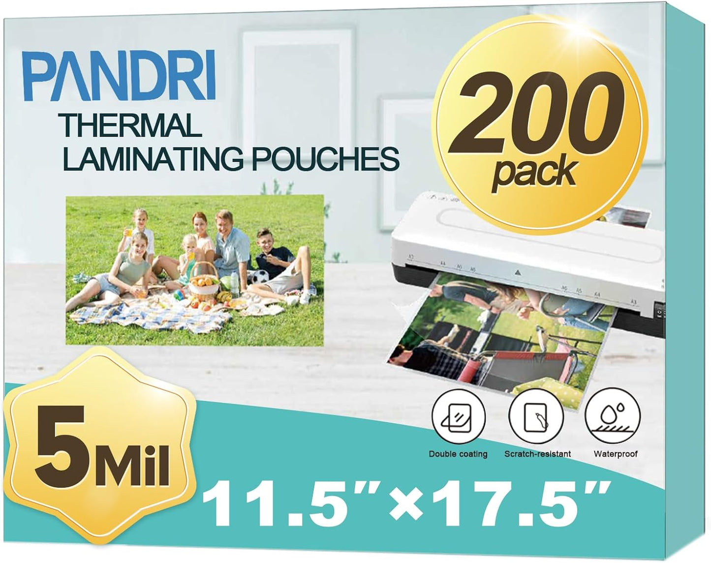 Laminating Sheets, PANDRI 200 Pack 5 Mil Thermal Laminating Pouches Holds 11 x 17 Inch, Plastic Laminator Paper 11.5 x 17.5 Inch, Clear Round Corner
