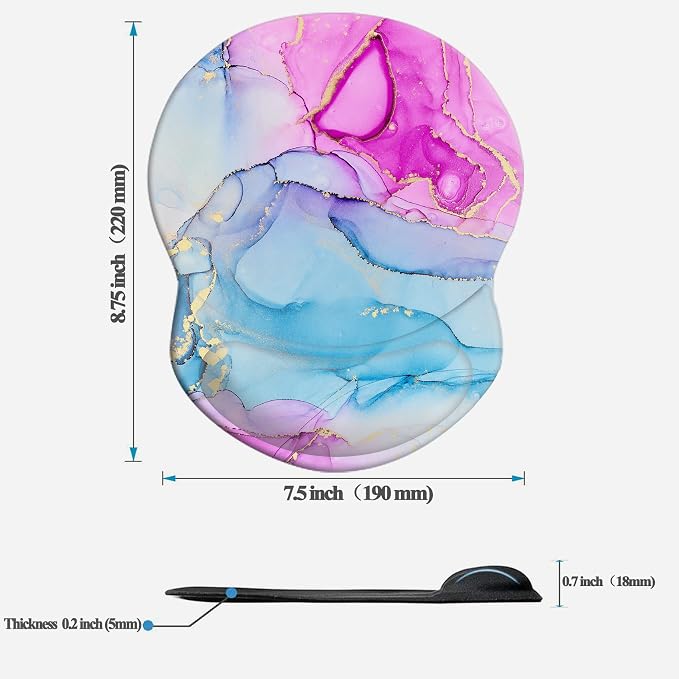 Mouse Pad with Wrist Support, Non Slip Mousepad Wrist Rest for Office, Computer, Laptop & Mac-Comfortable & Lightweight Ergonomic Support Mouse Mat(DL-Pink Blue Marble-3)