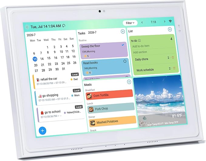 12.3-inch Digital Calendar Touchscreen for Family Kitchen Hub with Video | Calling No Subscription Fees, Real-Time Calendar Sync, Chore Charts, Meal Planner, Privacy Shutter, Wall and Desk Mountable