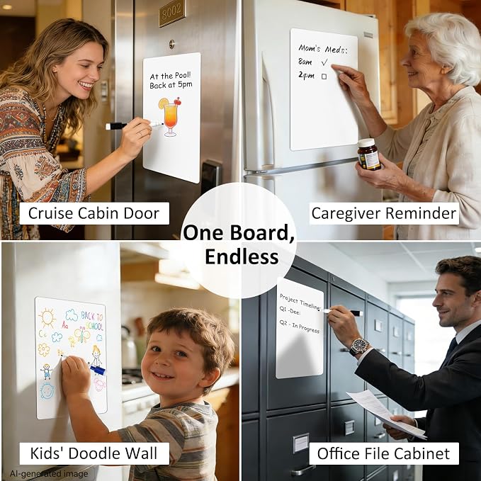 Magnetic White Board for Refrigerator Plan Weekly Menus at a Glance | Dry Erase Sheet for Meal Schedules - 12" x 8" Kitchen Command Center for Busy Moms with Magnet Backing Packed Flat