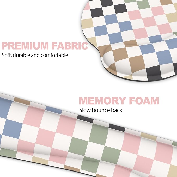 Ergonomic Mouse Pad with Wrist Rest and Keyboard Wrist Rest, Mousepad | Memory Foam Wrist Rest for Computer Keyboard, Non-Slip Rubber Base, Mouse Pad Wrist Support for Gaming, Colorful Checkered