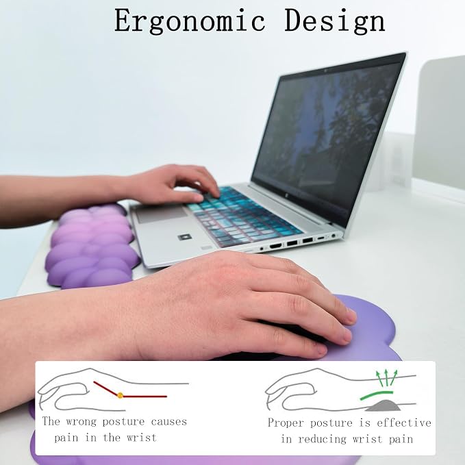 Cloud Keyboard Wrist Rest Purple Mouse Pad with Wrist Rest for Computer Keyboard and Mouse Pad Set Memory Foam PU Base Cute Ergonomic Wrist Pad Support for Gaming Desk Laptop Home Office Pain Relief